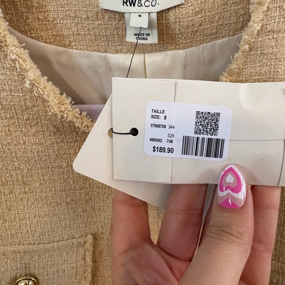 RW&CO. Cream Tweed Blazer with Gold Buttons - Picture 2 of 7